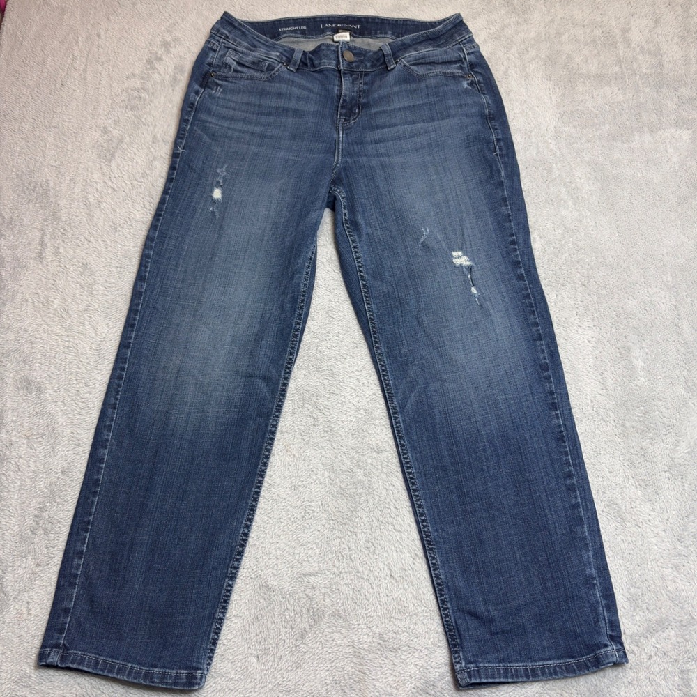 Lane Bryant Straight Leg Jeans Women 34/26 Blue Distressed Medium Wash Denim 14S